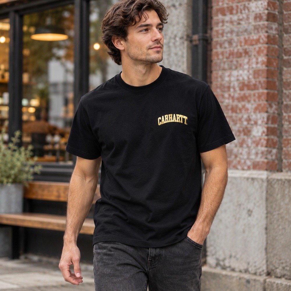 Carhartt WIP Shadow Script T Shirt Mens M Black Gold Logo Work In Progress